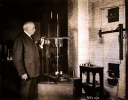 Brush in his basement lab with an arc light